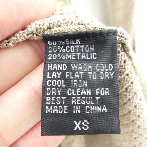 Mel & Lisa Silk Cotton Metallic Open Knit Tunic Sweater Size XS Tan Gold Beachy - Picture 7 of 8